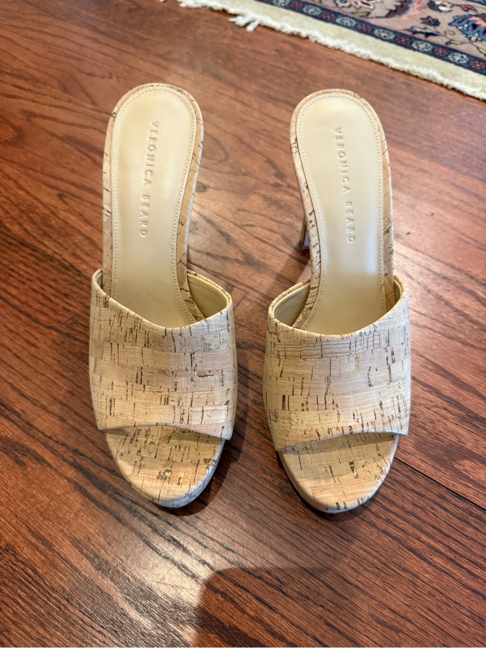 Veronica Beard Women's Beige Cork Slide Sandals